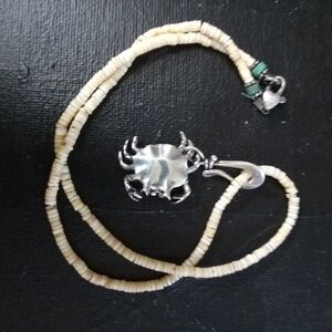 Vintage Pooka Shell Turquoise Crab Necklace